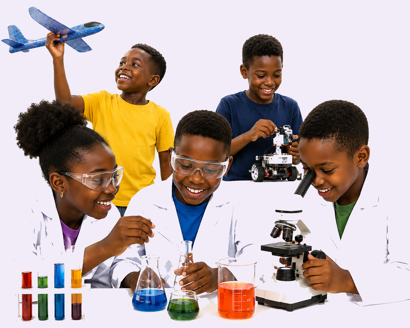 Campers doing hands-on STEM experiments